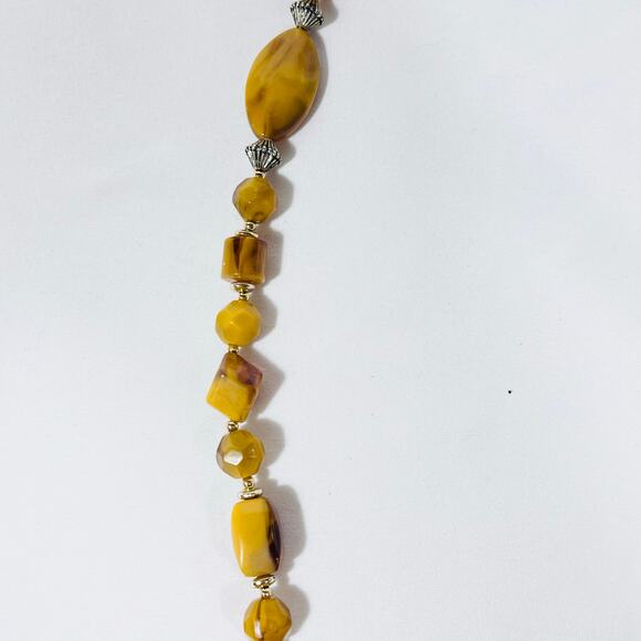 Vintage Amber Glass Bead Necklace Art Deco Graduated Faceted Geometric 14" - Picture 6 of 7